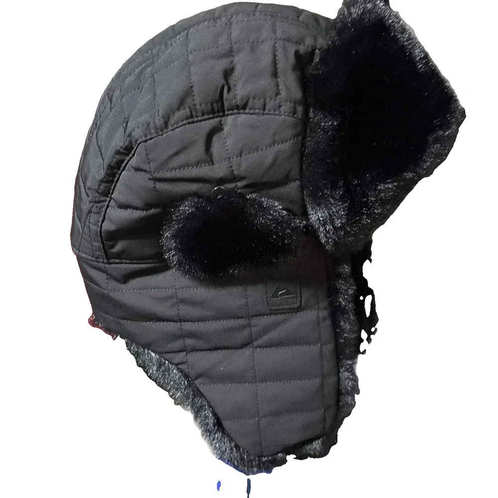 OZARK TRAIL WOMENS BLACK TRAPPER HAT ONE SIZE FLEECED LINED FAUX FUR SKING SPORT